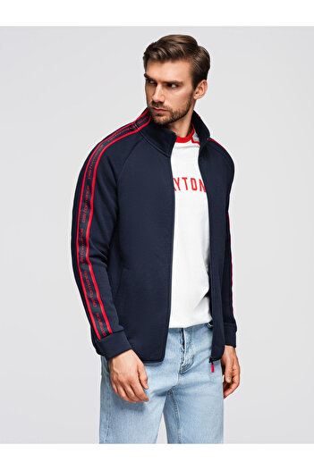 OMBRE Men's Zip-Up Jacket with Stripes and High Collar - Navy V3 OM-SSZP-0224