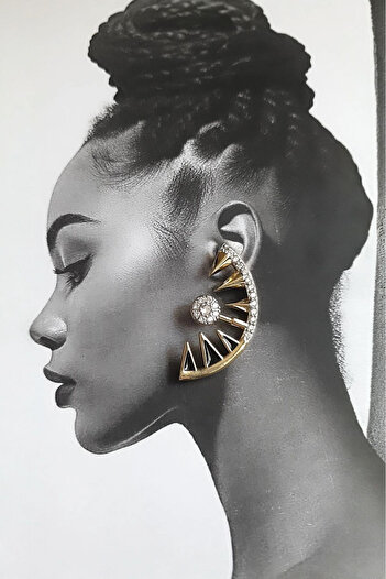 SelinDiamond Zircon Stone Vip Half Moon Earrings