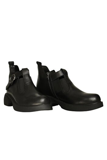 Platin Black Leather Women's Casual Boots