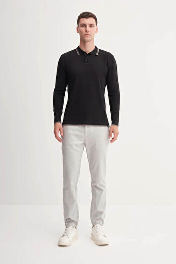 Cazador Stripe Patterned Polo Neck Black Men's Sweater 33035