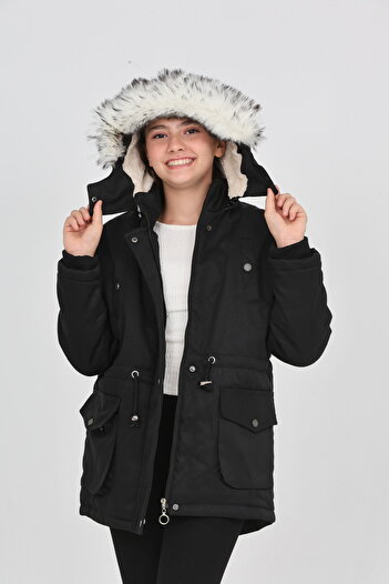 Your Consent Kız Çocuk Kışlık Kalın İç Kısmı Polar Sıcak Tutan Uzun Parka Model Mont