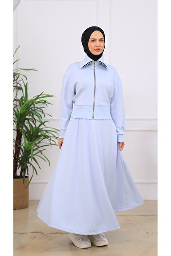 VENT GİYİM Moda Ribanalı Takım |   Women's Zippered Crop Top and Long Skirt Two-Piece Set |   Cotton Fabric