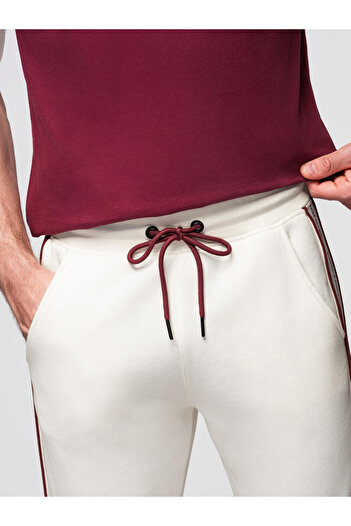 OMBRE Ανδρικό παντελόνι jogger με ρίγες - κρεμ V2 OM-PASK-0284