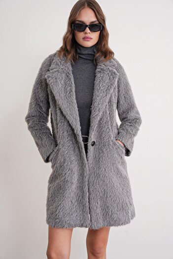 Mixray 4746 Women's Long Fur Coat Gray