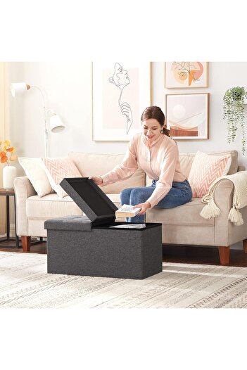SONGMICS Folding stool with soft seat, 80 liters storage space, maximum 300kg, 76x38x38cm, gray