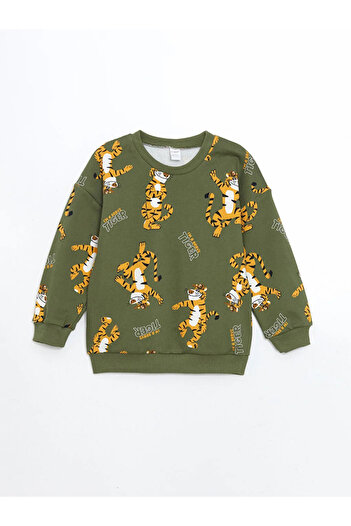 LC Waikiki LCW Kids Khaki Crew Neck Παιδικό Φούτερ και Φούτερ Παντελόνι με στάμπα, Σετ 2 τεμαχίων