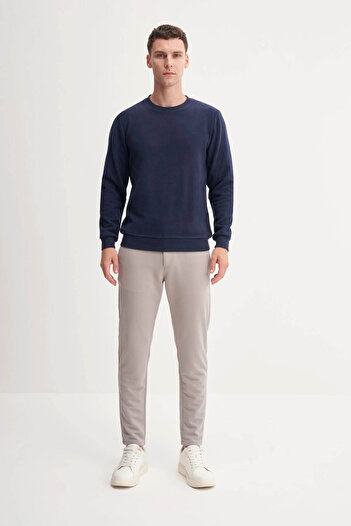 Cazador Slim Fit Cotton Blend Thessaloniki Knit Navy Blue Men's Sweatshirt 56400