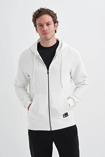 Cazador Hooded Ottoman Fabric Ecru Men's Cardigan 50350