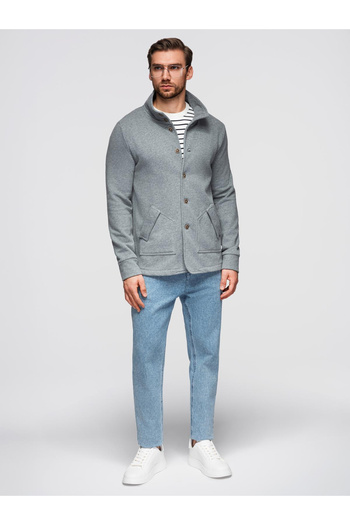 OMBRE Men's Button-Up Collar Jacket - Grey Melange V7 OM-SSZP-0240