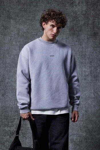 ablukaonline Men's Comfortable Fit Printed Round Neck Sweatshirt Smoked