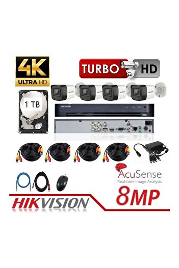 Hikvision Hikvision 8MP 4K CCTV Camera Kit, 4 Channel Outdoor Cameras, 1TB Hard Drive