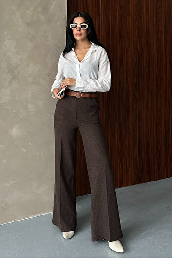 macharel jeans Γυναικείο παντελόνι Palazzo με μοτίβο με φαρδιά τσέπες και ζώνη