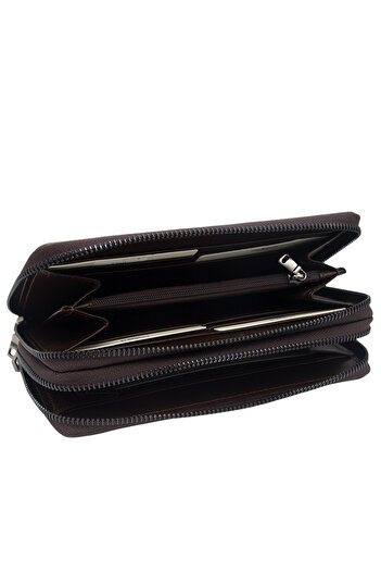Cacharel Brown B.Kroko Leather Unisex Wallet 3369B8K