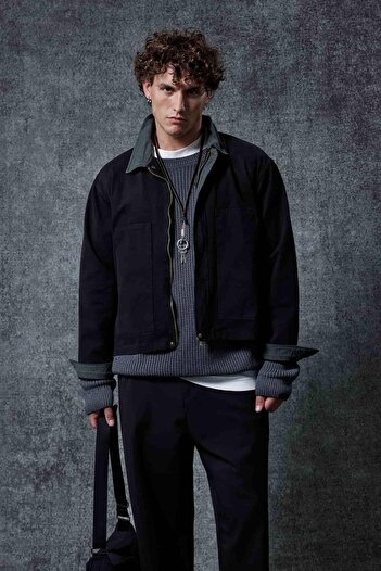 ablukaonline Men's Plaid Detailed Washed Relaxed Fit Jacket Black