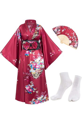Generic Elibelle Japanese Anime Women's Kimono Robe Geisha Yukata Sweet Dress Blossom Satin Bathrobe Sleepwe