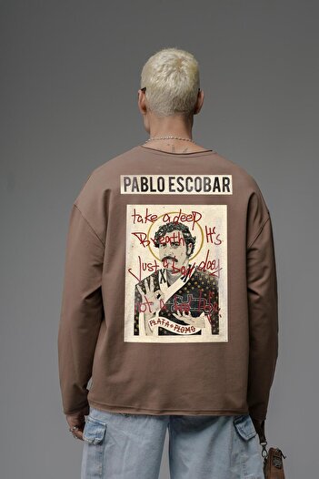 king brich Oversize Pablo Escobar Printed Dirty Collar Sweatshirt