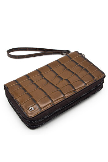 Cacharel Brown B.Kroko Leather Unisex Wallet 3369B8K