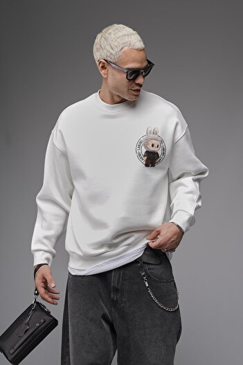 king brich Crew Neck Labubu Printed Oversize Fit Unisex Sweatshirt