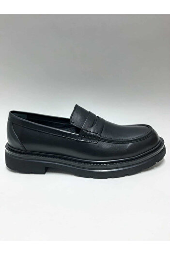 zeybek Genuine Leather Lightweight Buckle-Free Black Loafer Model Men's Shoes