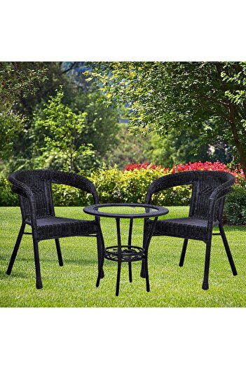 Türkiye Outdoor Dining Twin Chairs And Round Table Set Black