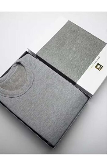 Store7 Drosh Men's Winter Fur Pajamas - 2 Pieces, Long-Sleeved T-Shirt + Pants - Grey Cotton - Comfortable and Warm - Size - S