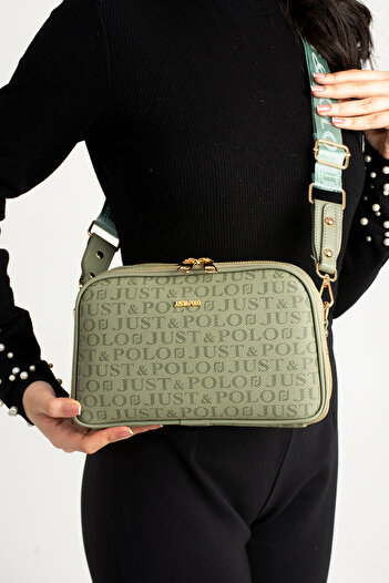 WEST POLO CÜZDAN Women's Green Waterproof Printed Patterned 5 Compartment Messenger Shoulder Bag Try3502