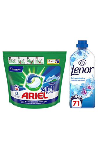 Ariel 3 in 1 Capsule Detergent Package, 65 pcs + Lenor Spring Awakening Conditioner