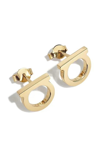Choice Smooth Gold A pair of simple and luxurious zircon inlaid D-shaped stainless steel earrings