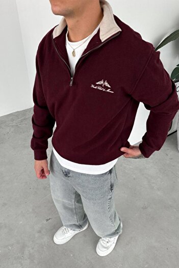 HAFKAGİYİM Bordo Yacht Club Half Zip Relaxed Sweatshirt