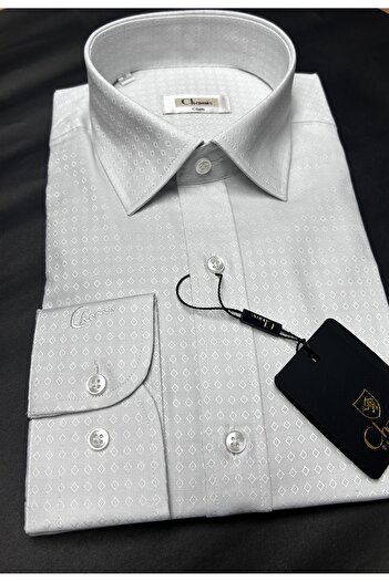 Chamis Tessitura Monti Regularfit Light Grey Dobby Oxford Classic Collar Shirt