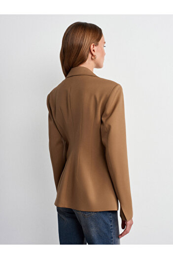 Dilvin 60774 Fitted Cut Padded Blazer-Camel