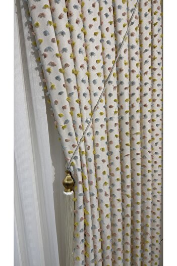 Fon Dünyası Panel Backdrop Curtain Cream - Colorful Feather Luxury Series (Single Panel)