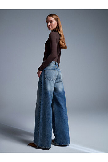 Dilvin 72065 100% bumbac, pantaloni largi, culoare denim