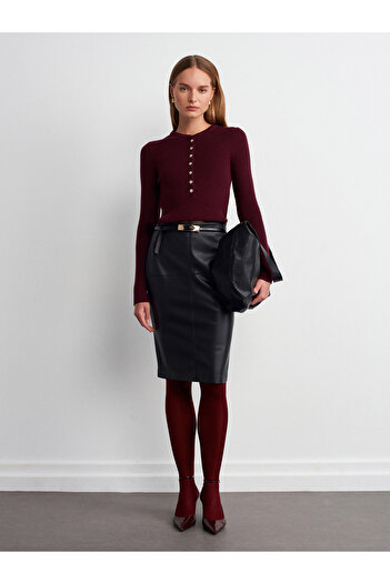 Dilvin 10819 Wool Blend Thin Knitwear-Burgundy M.