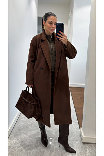 My Blog Brown Long Coat with Scarf Detail - 85163