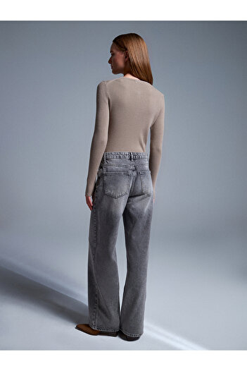 Dilvin 72056 100% Cotton High Waist Wide Leg Jean-Anthracite