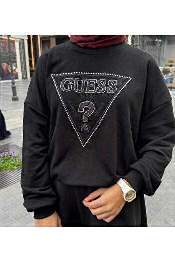 tülaybutik Women's Black Stone-Embroidered Logo Sweatshirt