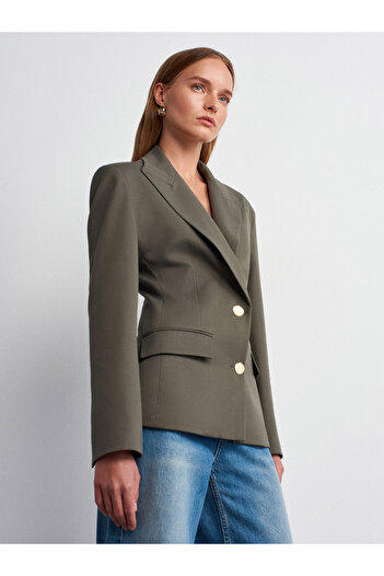 Dilvin 60774 Fitted Kesim Vatkalı Blazer-Yeşil