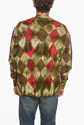 Diesel Wool K-Addice Cardigan With Check Pattern