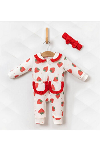 Miniworld Girls' jumpsuit with headband, Strawberry, 6-9 months, 74 cm