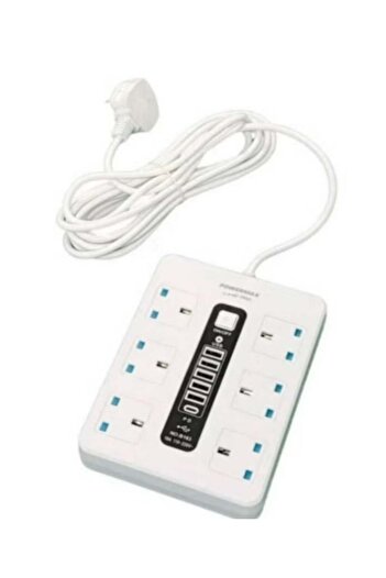 powermax 12-in-1 Power Socket Extension Plug – 2300W Power Strip Extension Outlet with 6 Power Soc