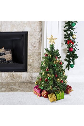 pretex Mini Christmas Tree, Prextex, Green, 58 cm, DIY, with Colorful Ornaments, Star and Decorative Gifts