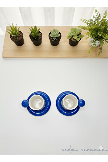 seda seramik Handmade 9 Color Dragee Series Navy Blue 4-Piece Coffee Cup Set for 2 People