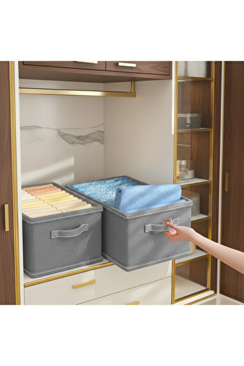 Textia Home Inside Cabinet Organizer, Grey-45Cmx25Cmx20-Shelf Organizer,Foldable Clothing Storage Box