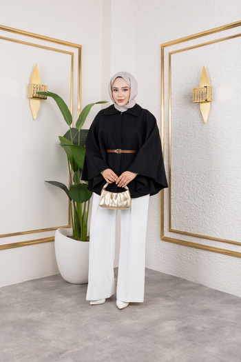 ensade Winter Oversize Belted Cashmere Poncho – Standard Size Islamic Clothing Outerwear