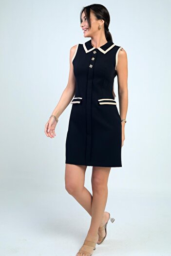 By Saygı Women's Metal Button Detailed Garni Piping Short Dress