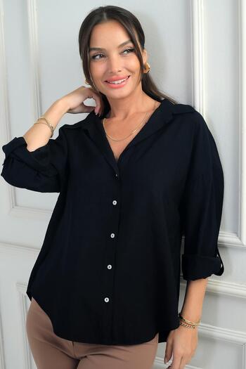 By Saygı Women's Sleeve Folded Lyocell Shirt