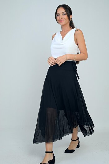 By Saygı Women's Long Tulle Skirt with Short Lining on the Sides