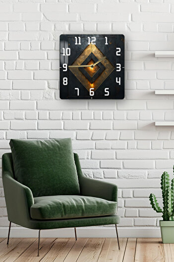 kutuTR Geometric Metal Look Tempered Glass Square Clock 33X33 cm Size Uv Printing - Kcs024