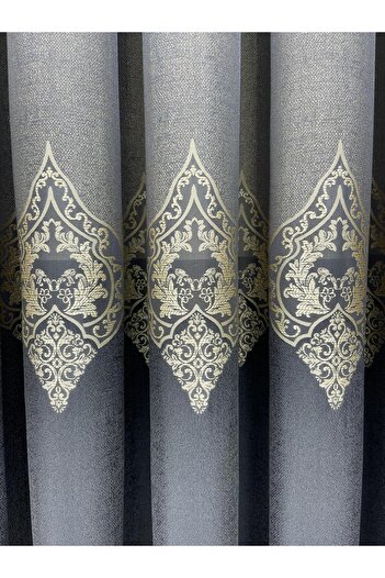 PERDECITY Zeus Anthracite Gold Center Ottoman Pattern Panel Backdrop Curtain 1X3 Frequent Pleats [Single Panel]